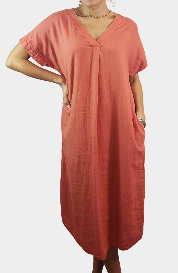 Vestido Lino Escote V