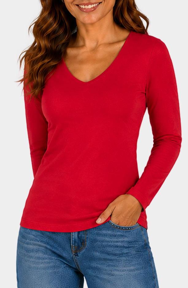 Polera Doble Cuello en V M/L Colores